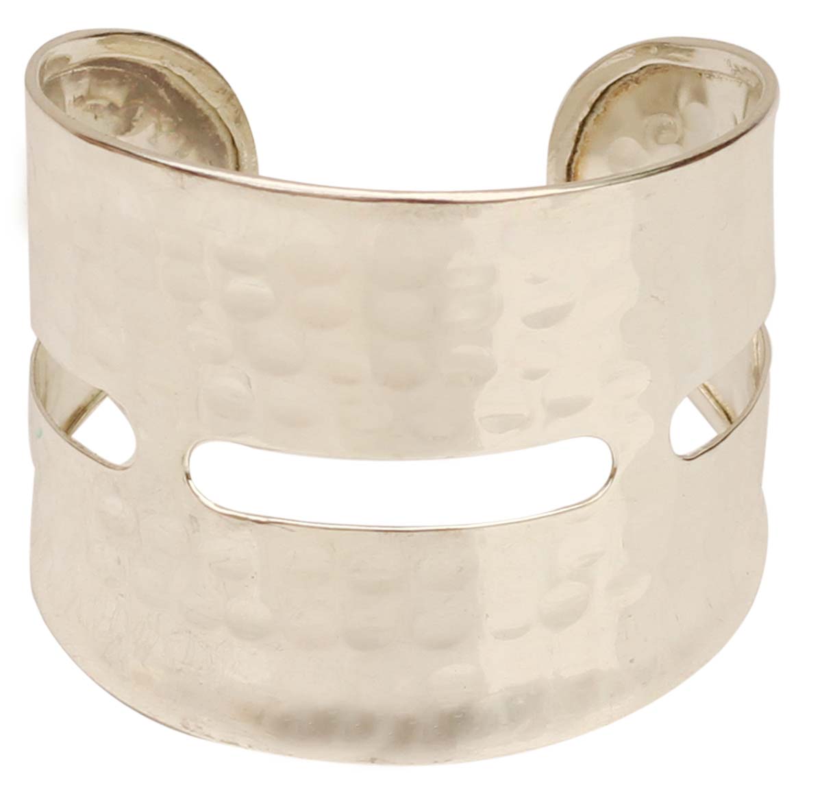 2.5” Brass Cuff Bracelet with Cut-Work & Hammered Effect - Silver Tone - Antique-Look Accessories / Jewelry / Gifts for Her - Buy in Bulk Wholesale